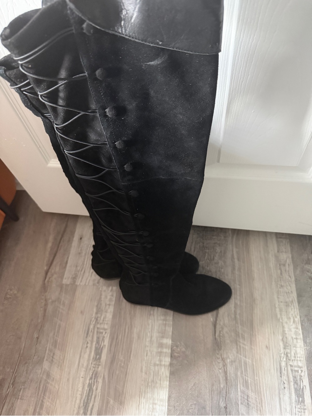 Vince Camuto Black Over-the-Knee Lace-Up Suede Boots